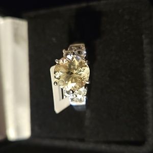 Yellow Labradorite Rhodium Over Sterling Silver Ring